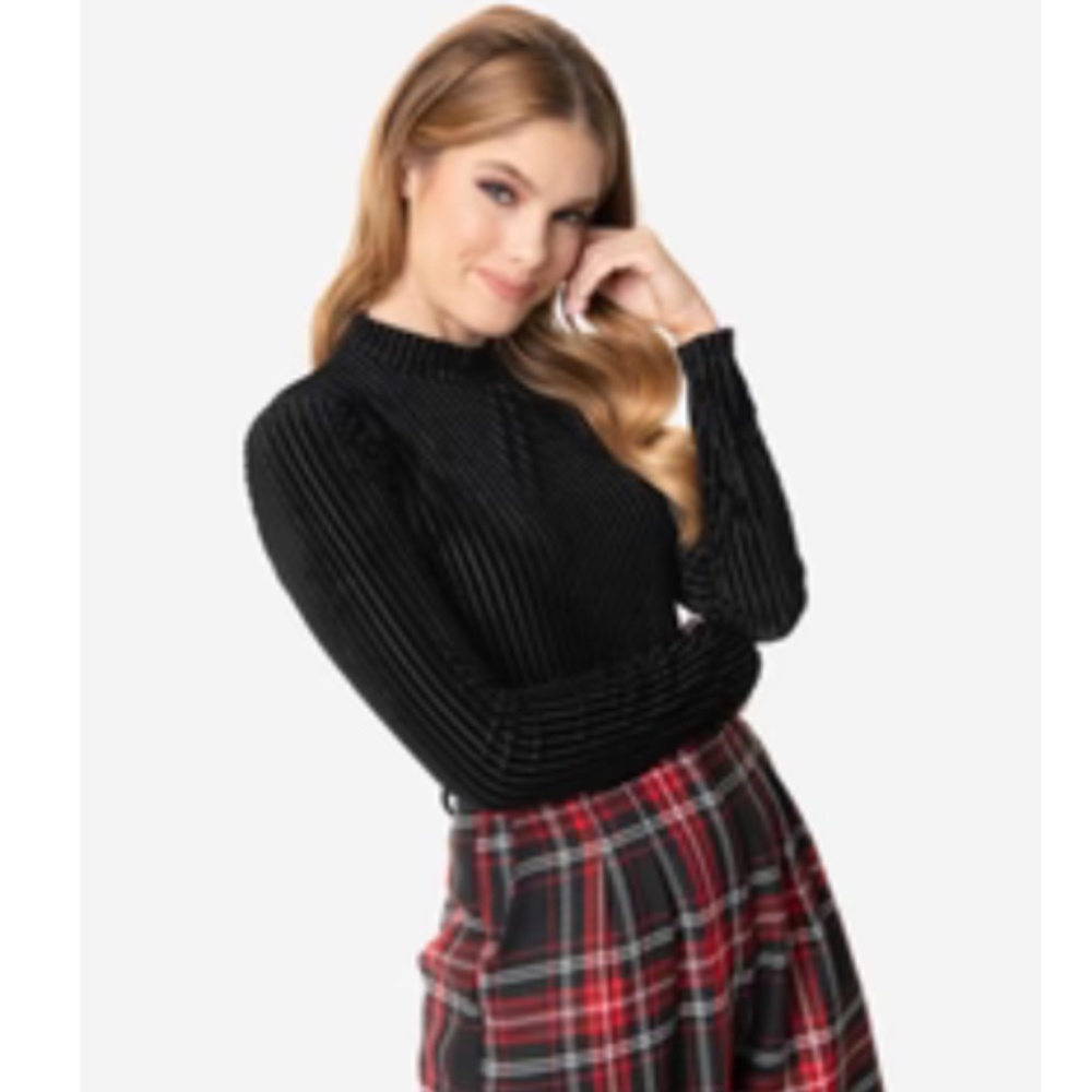 Unique Vintage Black Velvet Stripe TurtleNeck Bodysuit - New With Tags